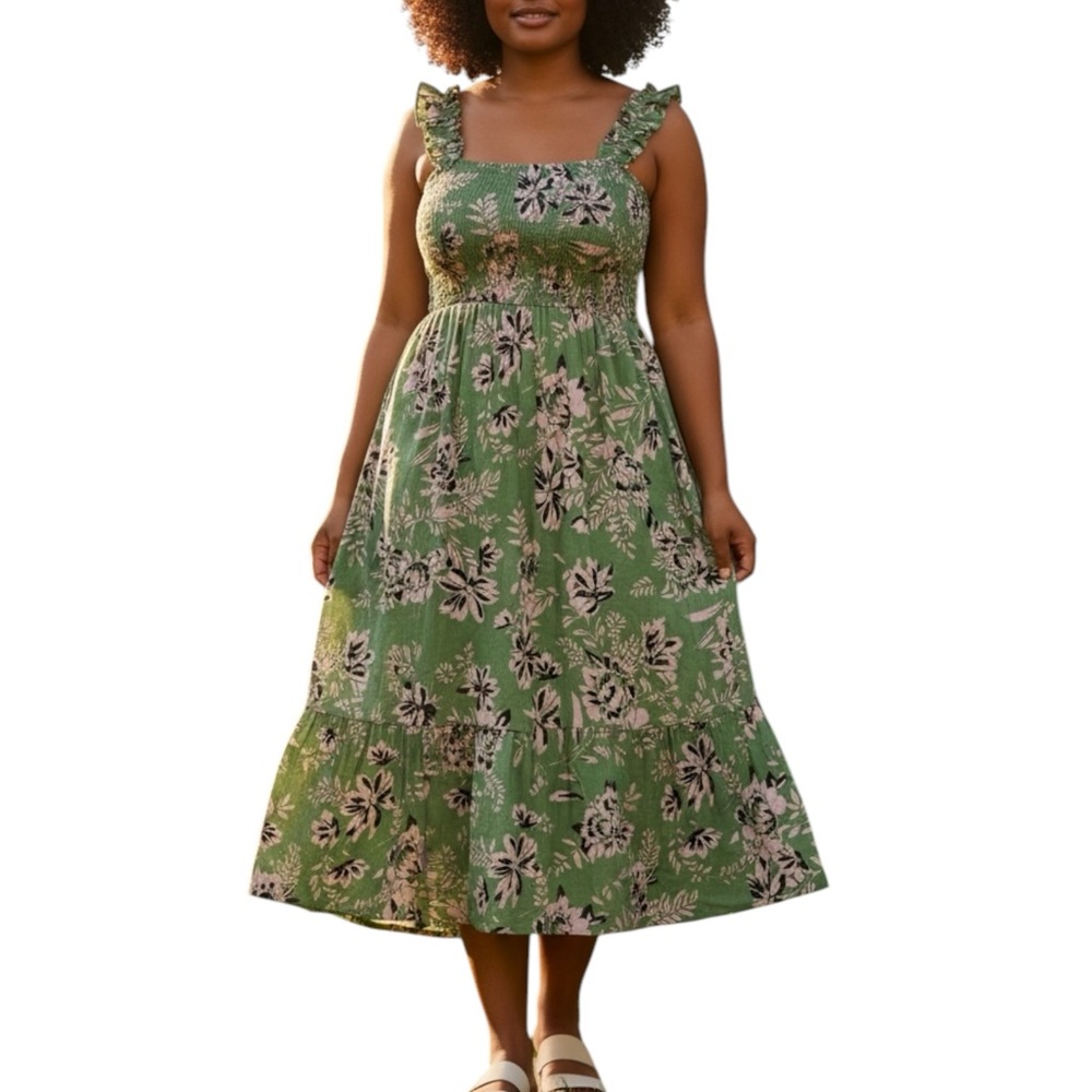 Torrid Smocked Floral Tiered Midi Sundress 1X Plus Size